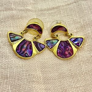 Vintage gold dangle earrings with iridescent rainbow stone